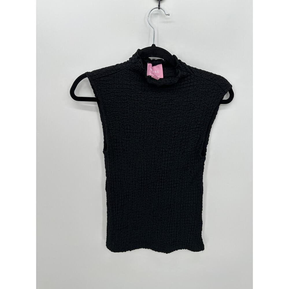 Muse Republic Clothing Black Textured Mock Neck Sleeveless Top Sz S‎ Minimalist